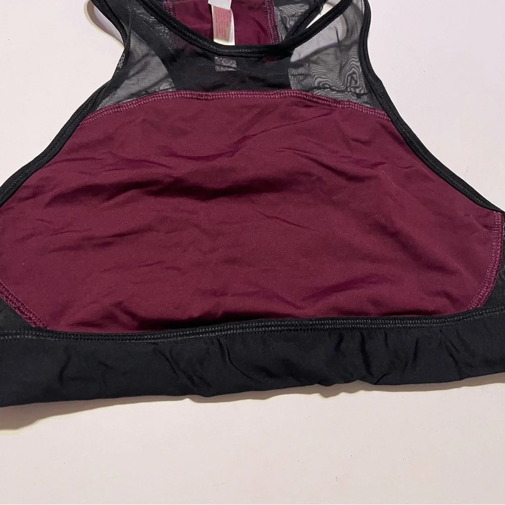 PINK Victorias Secret PINK Crop Haut Court Sports Bra Maroon Black Womens Size S